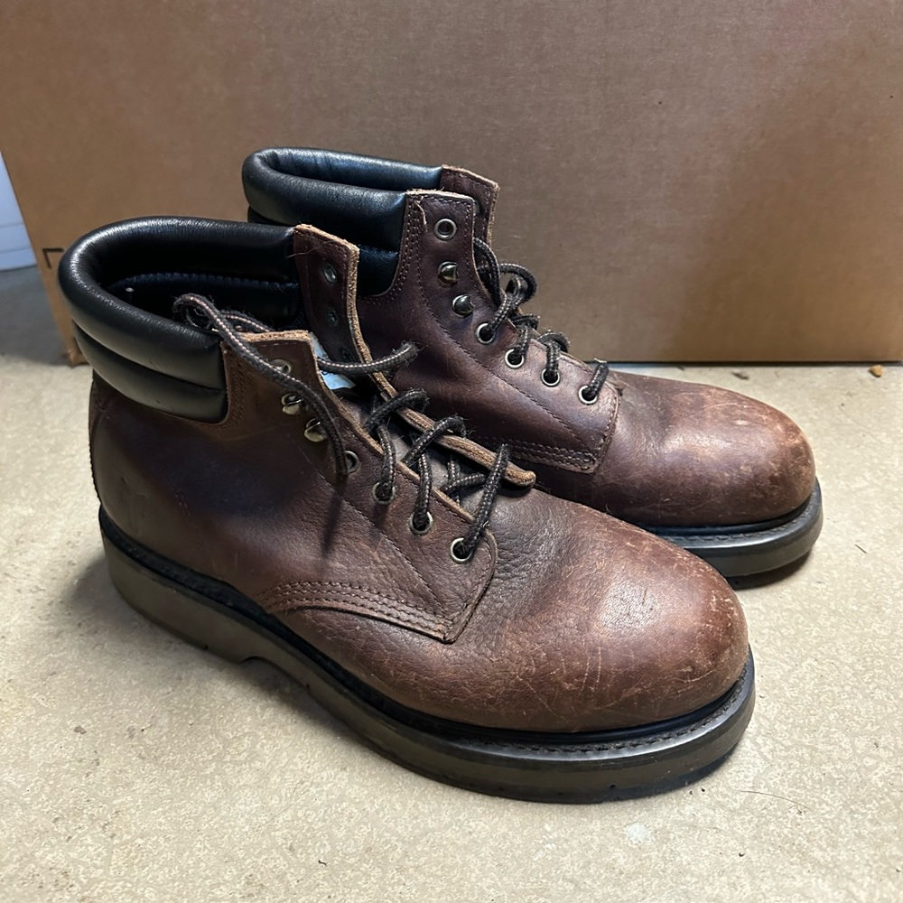 size men’s 8.5 dakota mid lace up brown boots steel toed